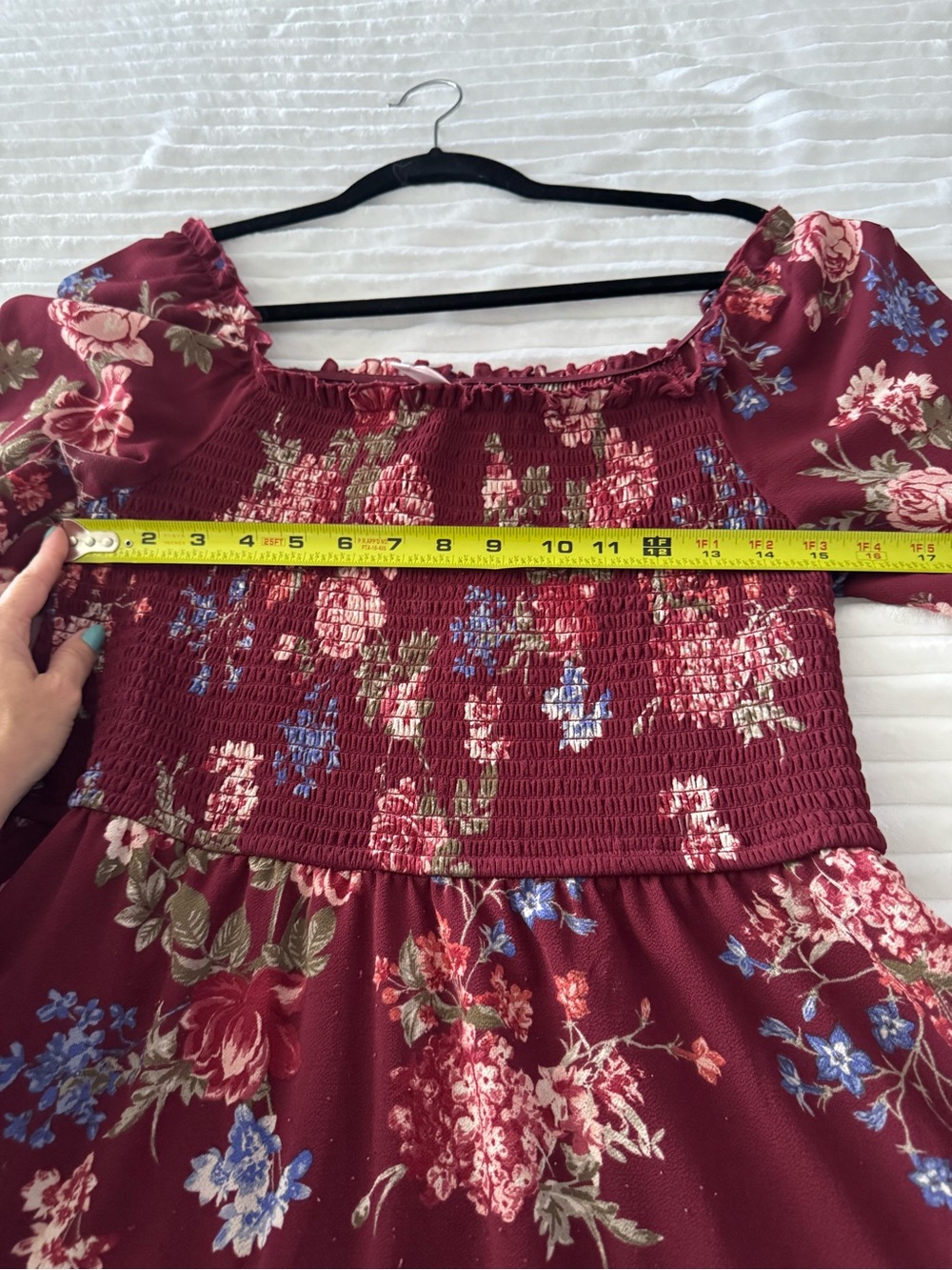 Women’s Long Sleeve Burgundy Floral Autumn Dress - Picture 3 of 8